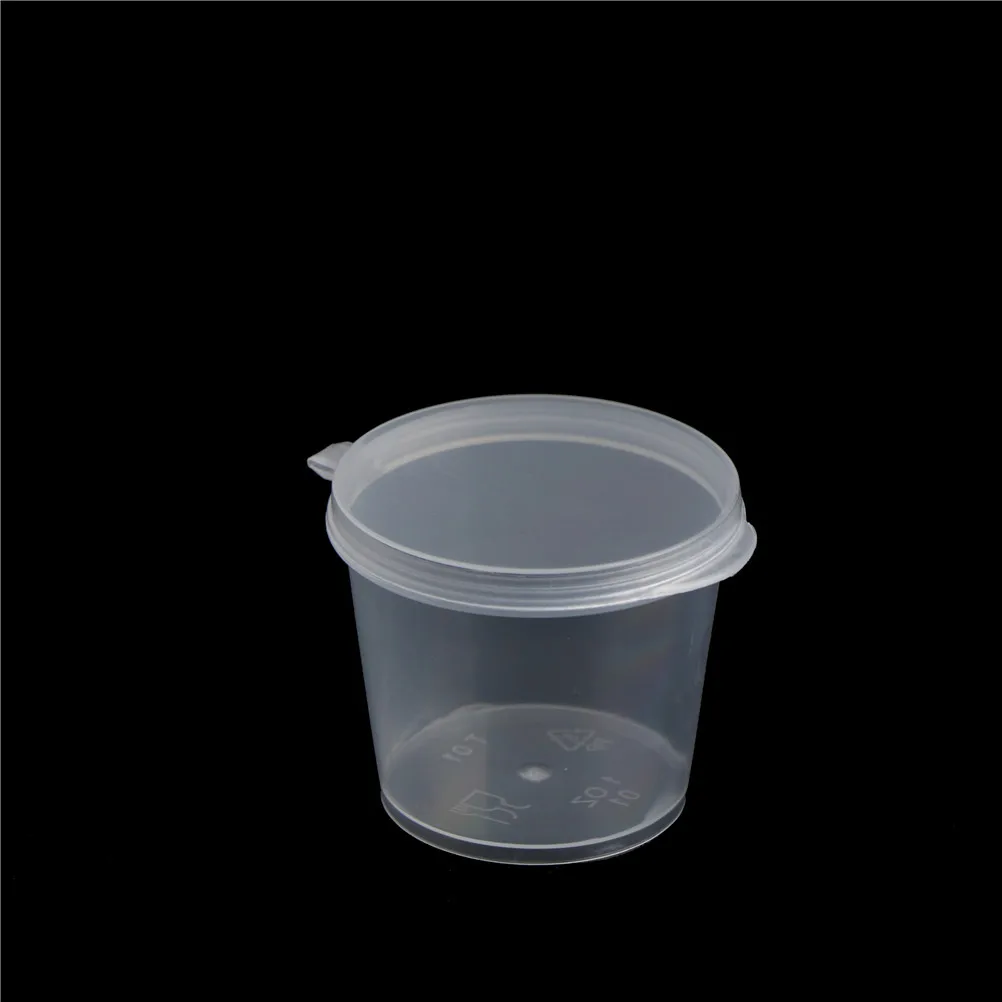 100 шт./лот, портативные маленькие пищевые контейнеры для соуса, посылка, коробка и крышка, прозрачные одноразовые пластиковые чашки