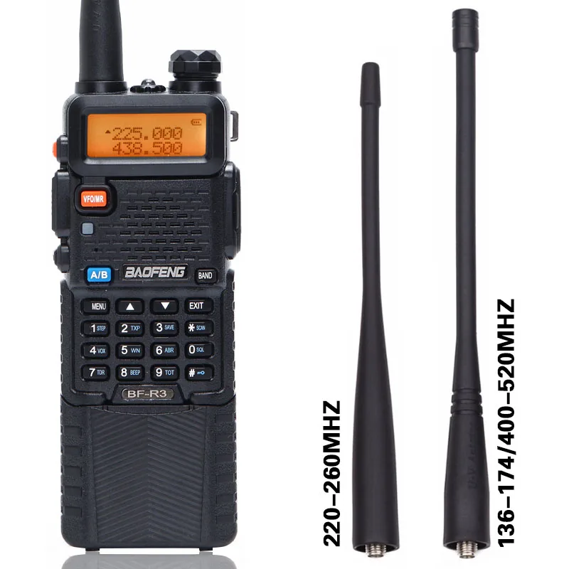 BaoFeng BF-R3 трехдиапазонная рация 136-174/220-260/400-520 МГц с 2 антеннами 3800 мАч аккумулятор Amatuer портативный UV-5R радио