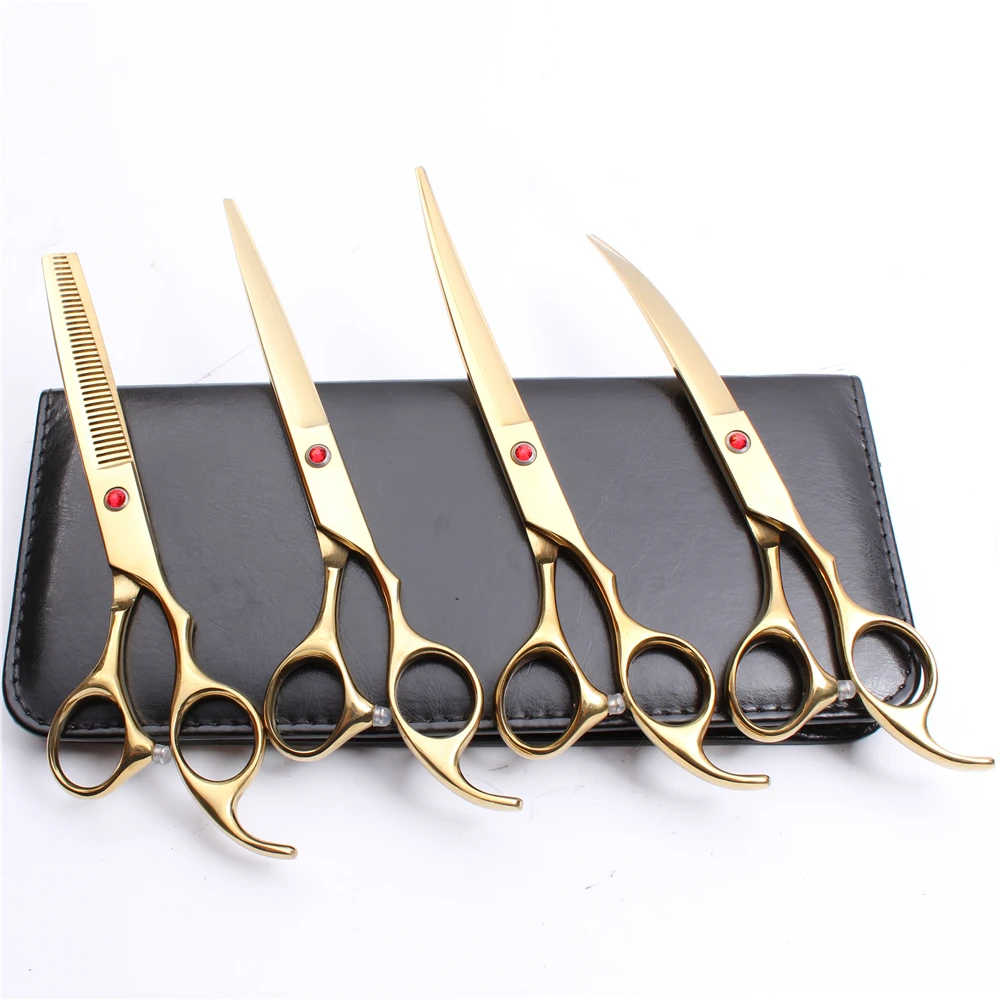 

C3003 4Pcs 7" 19.5cm Customized Logo 440C Grooming-for-dogs Clippers For Mascotas Straight Razor Professional Pets Hair Scissors