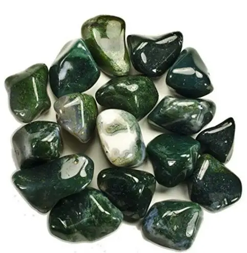 1/2 lb Bulk Tumbled Green Moss Agate Stones from India-in Stones from
