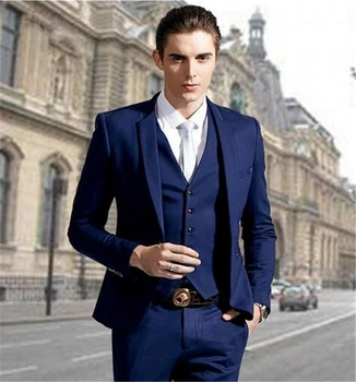 

Handsome Navy 3 PCs (Jacket+Pants+Vest+tie) Men Suits Wedding Suits for Men Groom Tuxedos Business Formal Suit Custom Made