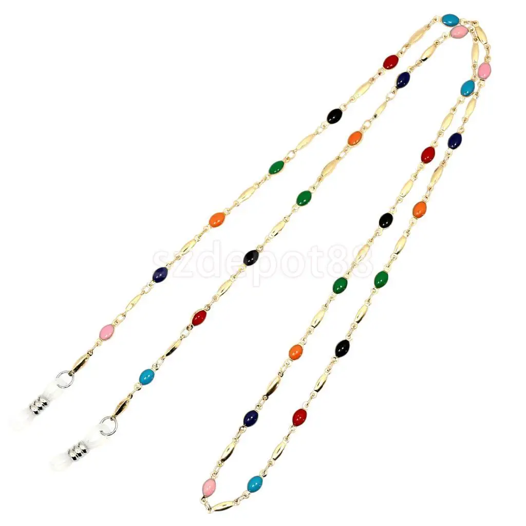 Luxury Gold Tone Metal Enamel Colorful Gem Beaded Eyeglasses Lanyard Rope Chain Sunglasses Strap Holder Retainer