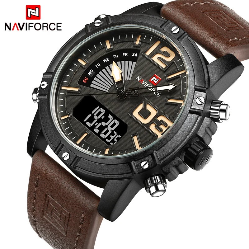 

2018 NAVIFORCE Men's Fashion Sport Watches Men Quartz Analog LED Clock Man Leather Military Waterproof Watch Relogio Masculino