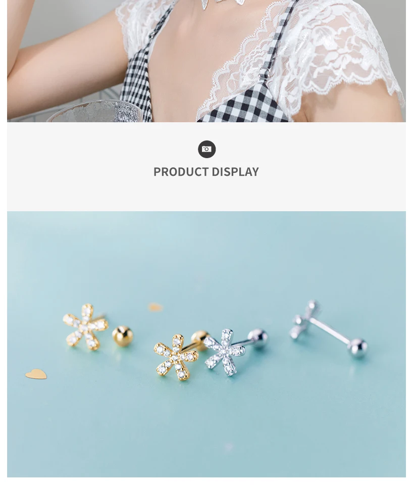 Korean Small Crystal Flower 925 Sterling Silver Screw Stud Earrings For Women Girls Kids Mini Minimalist Jewelry Gifts Brincos (5)