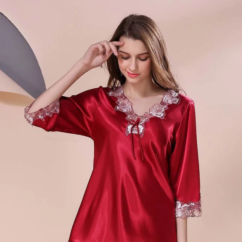 2019 женское атласное шелковое кружевное белье Ночное платье женская ночная рубашка пижамы сексуальные пижамы женские s Ночная рубашка