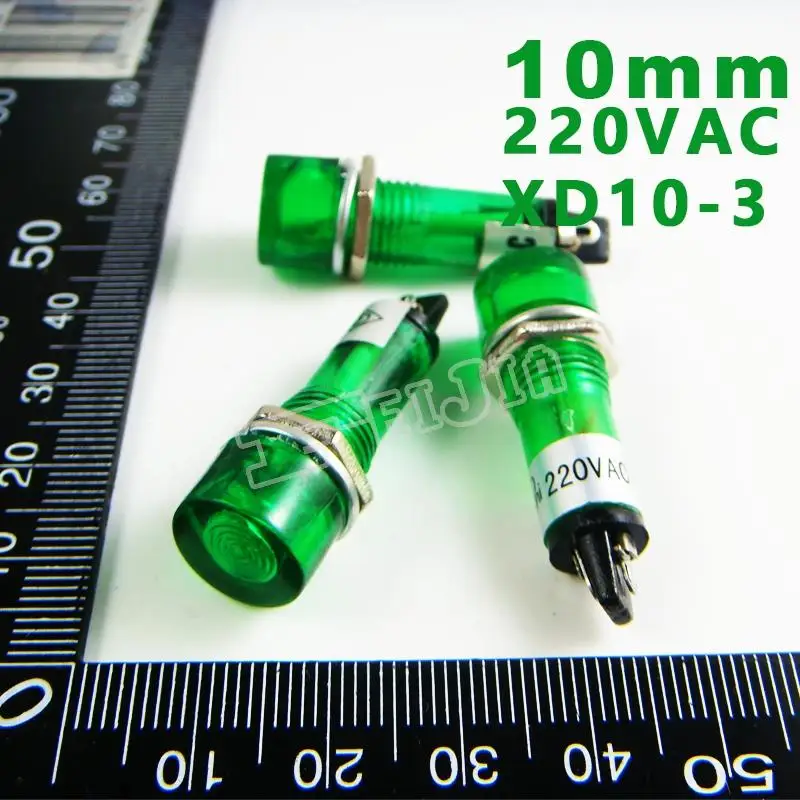 

10mm 220VAC Green Signal led Lndicator lights Green Pilot lamp XD10-3-220V 10PCS/Lot