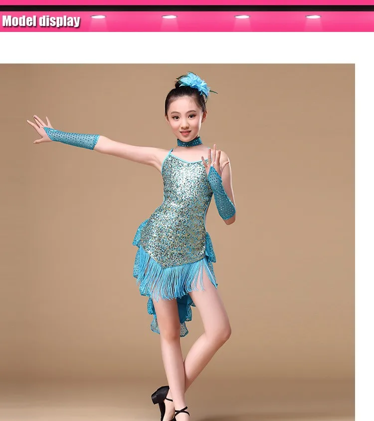 От 5 до 15 лет Детская Одежда для танцев, с рукавами, с блестками, платья для латинских танцев для девочек, с открытой спиной, с бахромой, бальное платье для латинских танцев для девочек