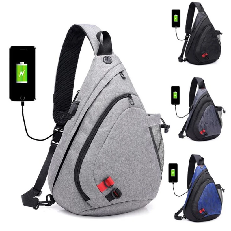 Large Capacity USB Charging Chest Bag For Men Women Sling messenger Bag