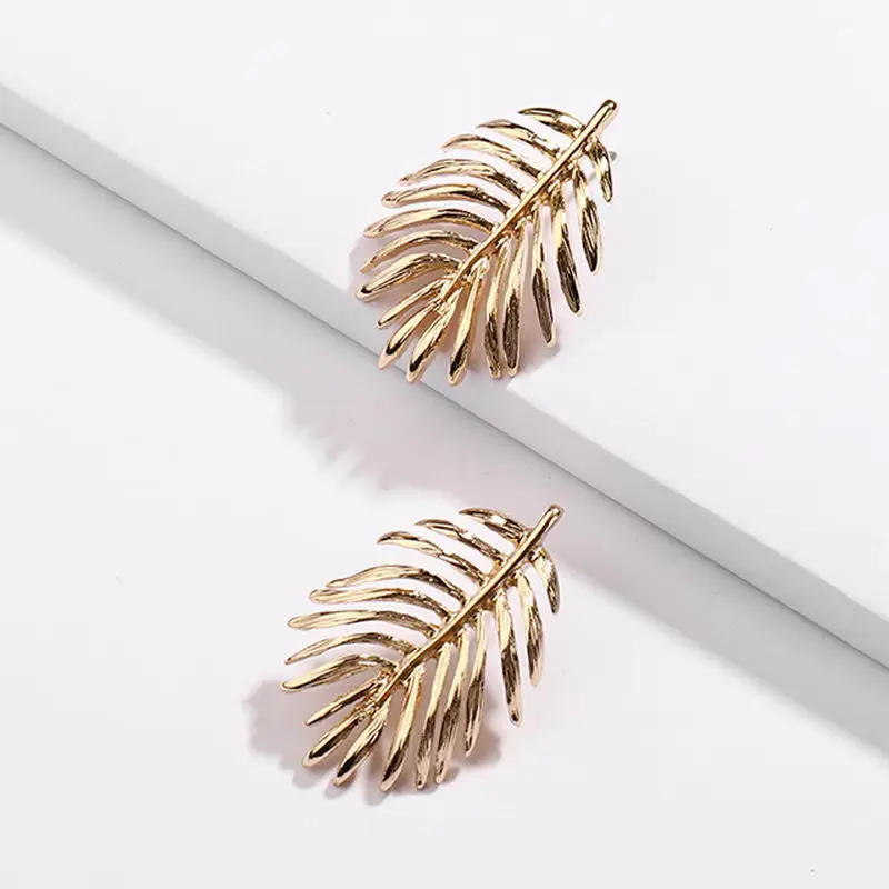 ZWPON модные серьги из цинкового сплава монстеры в виде листьев для женщин, ювелирные изделия, Золотые серьги с перьями