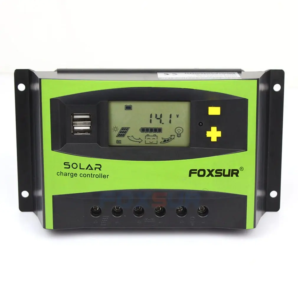 FOXSUR 40A автоматический Солнечный Контроллер заряда PWM контроллеры lcd Dual USB 5V Выход солнечная панель PV регулятор