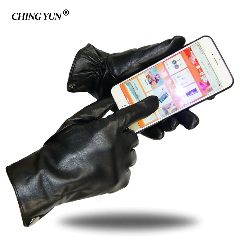 

New Winter man genuine leather gloves male warm goat skin leather gloves black men mittens fleece liningPlus lining Arm sleeve