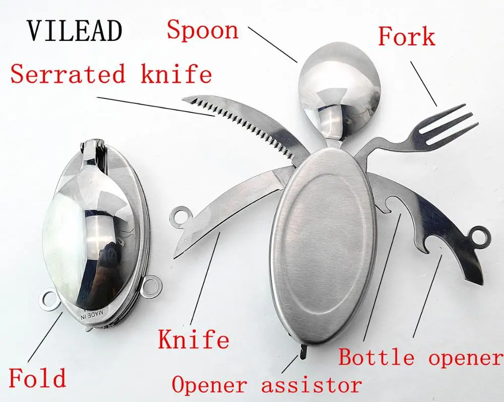 

Multifunctional 5 in 1 Ladybug Outdoor Tableware for Camping Hiking Beetle Tableware with Swiss Army Knives Fork Spoon Opener