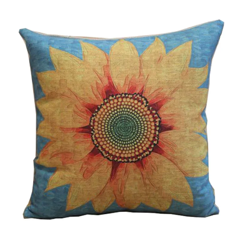 Sunflower Pillow Case Vintage Linen Pillow Cushion Cover Throw