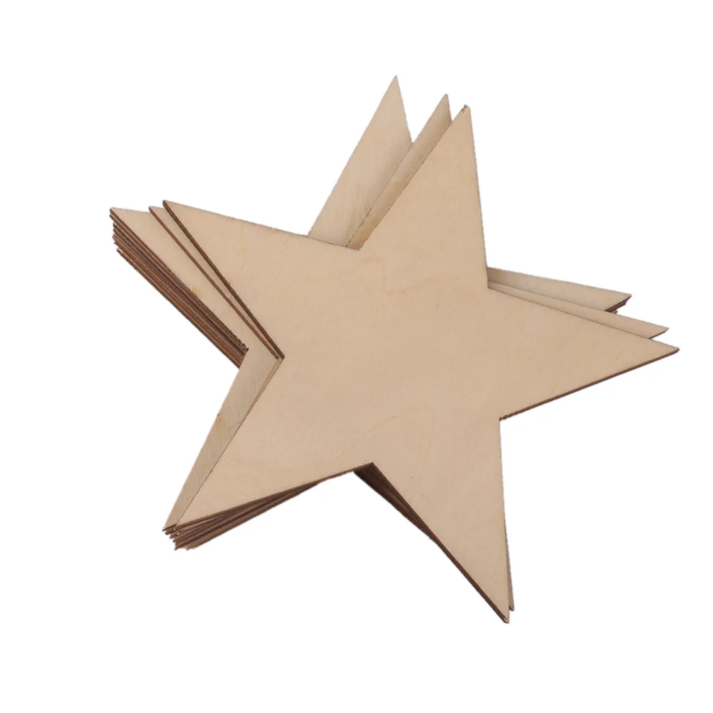 20pcs Natural Unfinished Star Shape Wooden Embellishments for DIY Crafts for Wedding Party Christmas Decoration 80mm 100mm