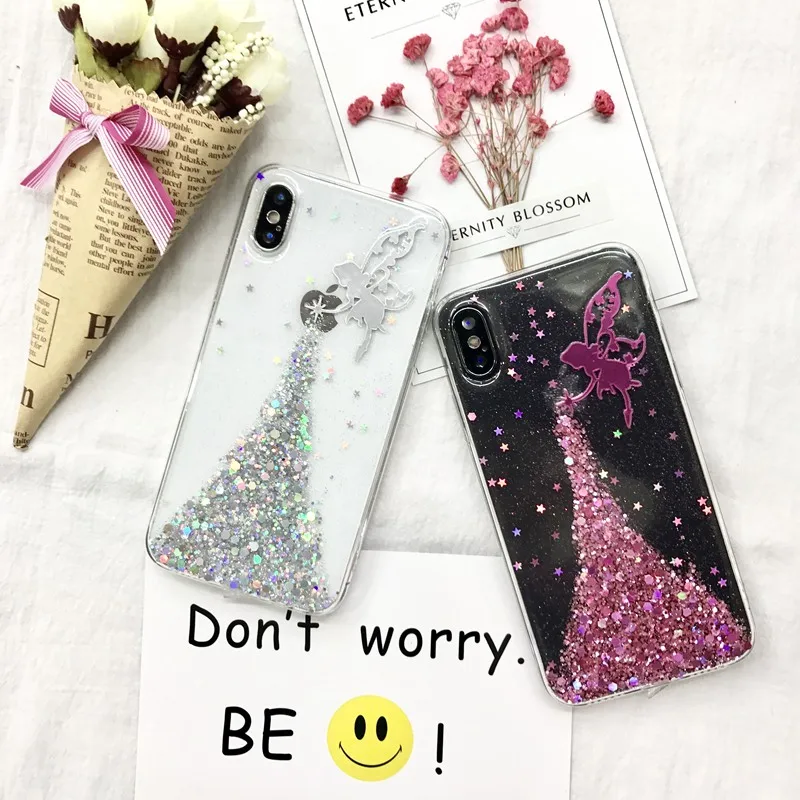 Tfshining Fashion Bling Princess Mermaid Phone Case For iPhoneX XS Max XR 6 6s 7 8 Plus Glitter Sequins Cartoon Alice Soft Cover (3)