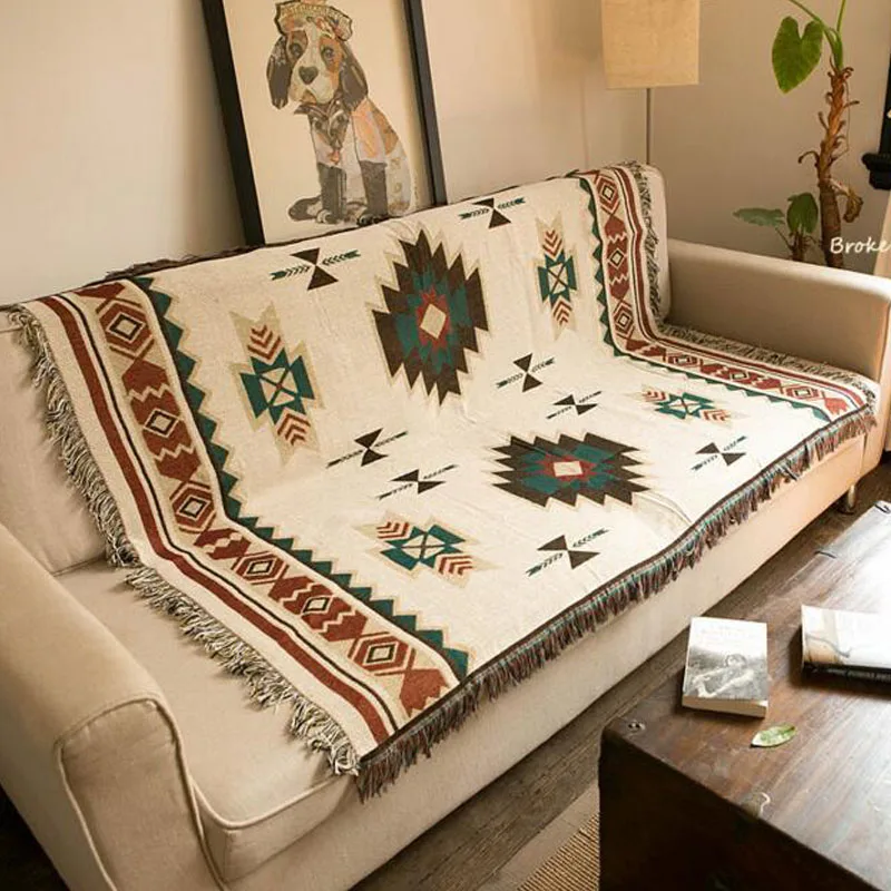 

Multifunction Knitted Sofa Blanket Geometric Pattern Blanket Living Room Bedroom Rug Soft Carpet Bedspread Tablecloth Tapestry