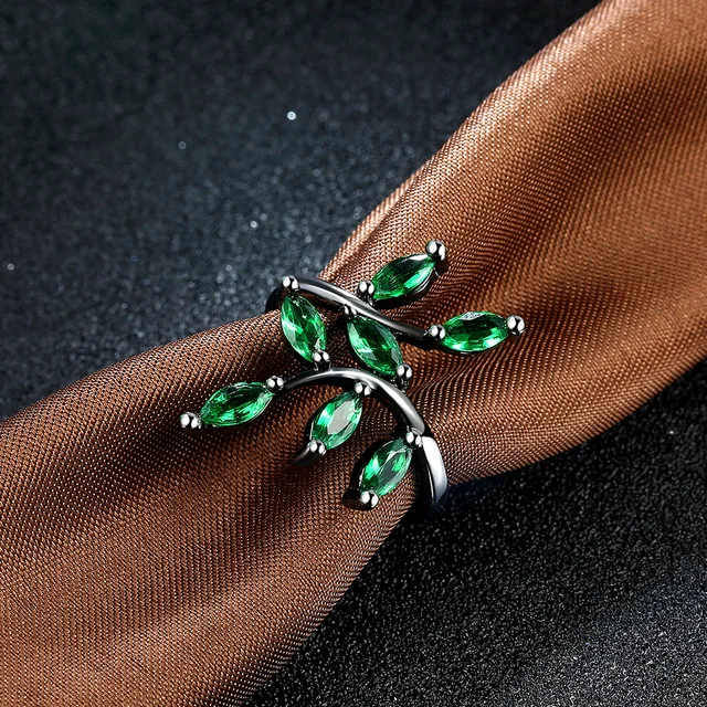 URORU Ring, Tree Shaped Blue & Green Crystal Rings For Women Wedding Vintage Black Gold Filled White AAA Zircon Ring