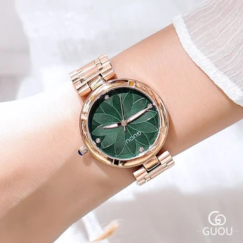 

Women Watches 2018 New GUOU Ladies Watch Emboss Flower Watch Stainless Steel Auto Date Watch Clock relogio feminino saat