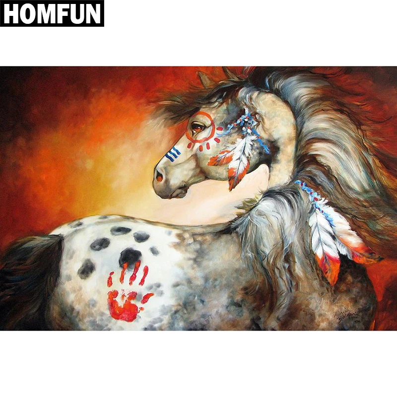 Алмазная 5D Вышивка HOMFUN конские перья картина сделай сам с полными