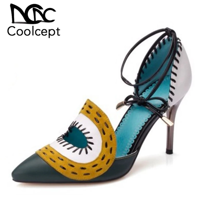 

CooLcept free shipping genuine leather quality high heel shoes women fashion lady sexy dress platform pumps R4470 EUR size 34-39