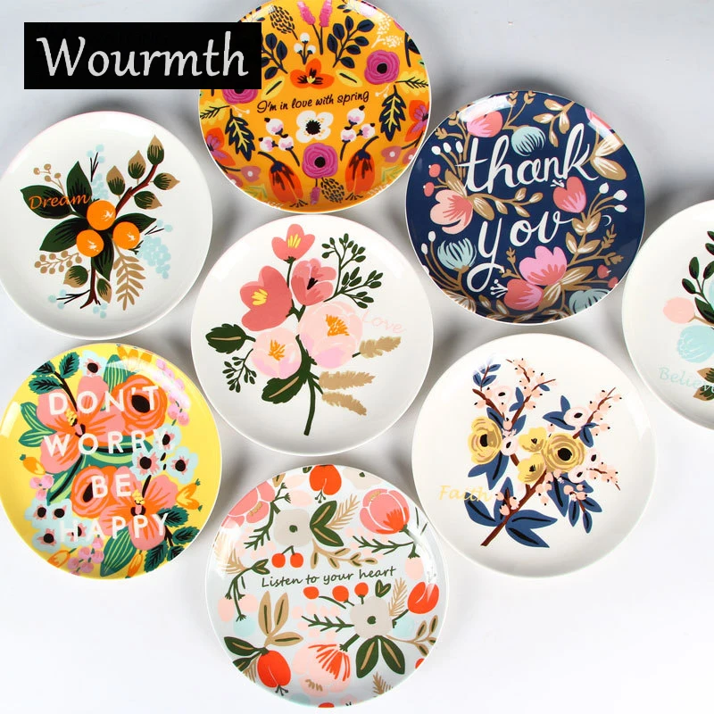 

WOURMTH Europe Bone China Cake Dishes And Plates Porcelain Pastry Fruit Tray Ceramic Tableware for Steak Dinner Decoration