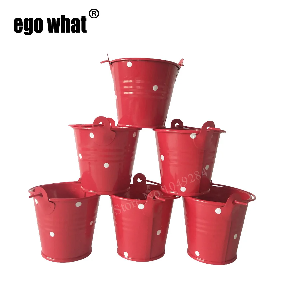 

Dot design mini pail red color iron bucket Metal baby Favor Pails mini Succulent Flower pots