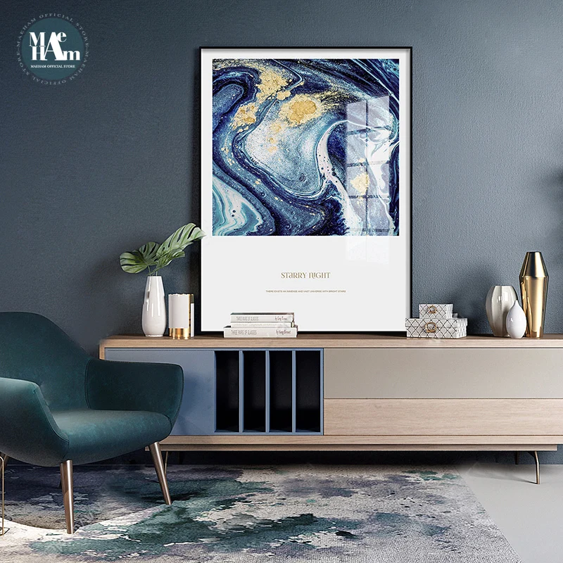 

Blue starry sky Golden Painting Nordic Style Poster and Print Wall Art Canvas Picture For Living Room Morden Abstract Home Decor