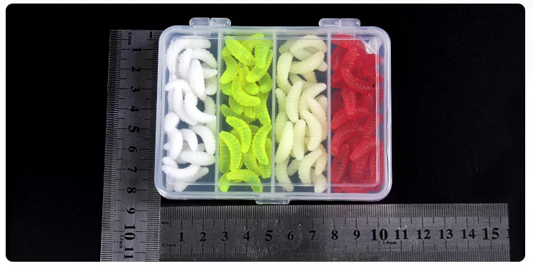 100 шт./компл. 2 см 0,3 г 4 цвета maggot Grub мягкие приманки запах червей светящиеся рыболовные приманки для креветок набор