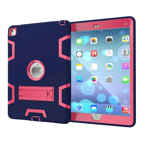 dark blue rose red Чехол для iPad Air 2 iPad 6 iPad Pro 9,7 дюйма, дети Безопасный сверхмощный силиконовый Жесткий противоударный Броня Гибридный трехслойный чехол-подставка - Цвет: dark blue rose red