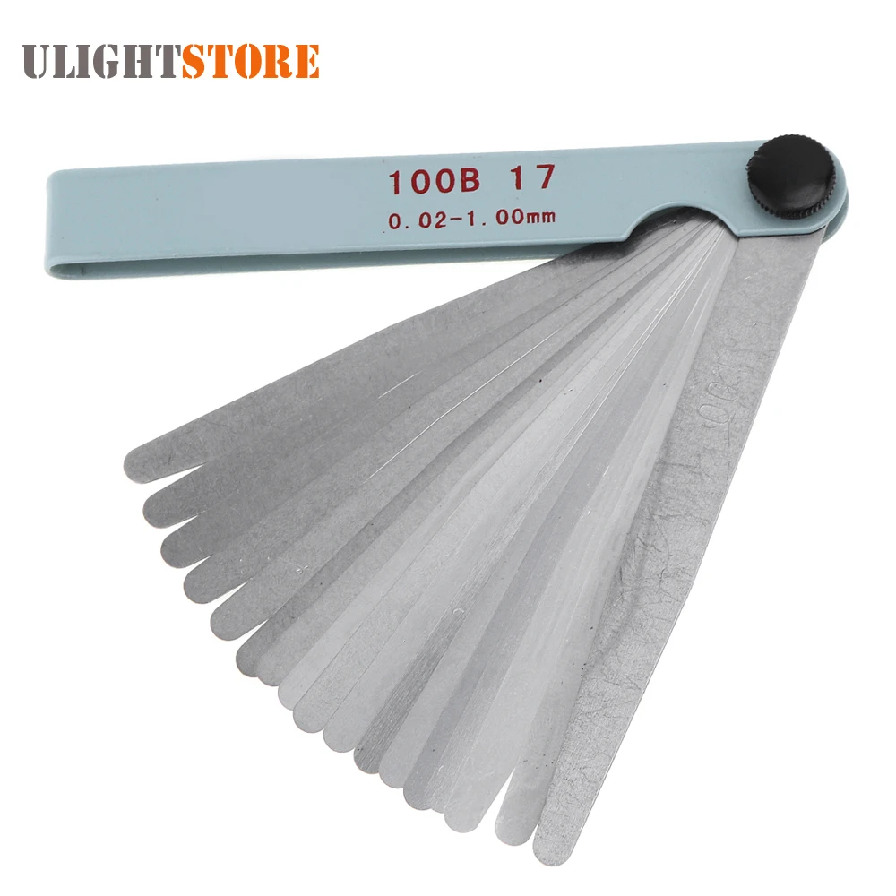 100B 17 Blade Stainless Steel Filler Feeler Gauge Measurement Tool with Adjustable Nut and 0.02