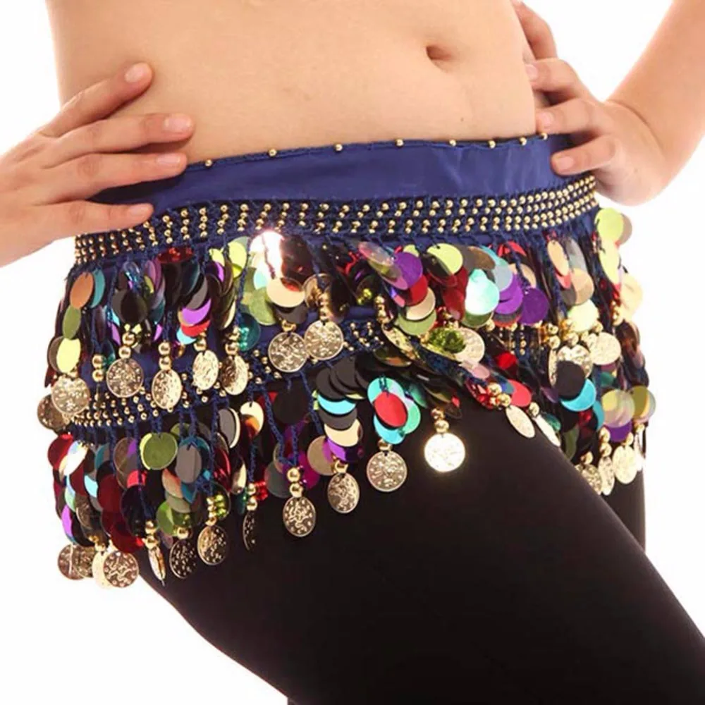Muti color Women Ladies Dance Belt Chiffon Sequins Gold Coins Decorate