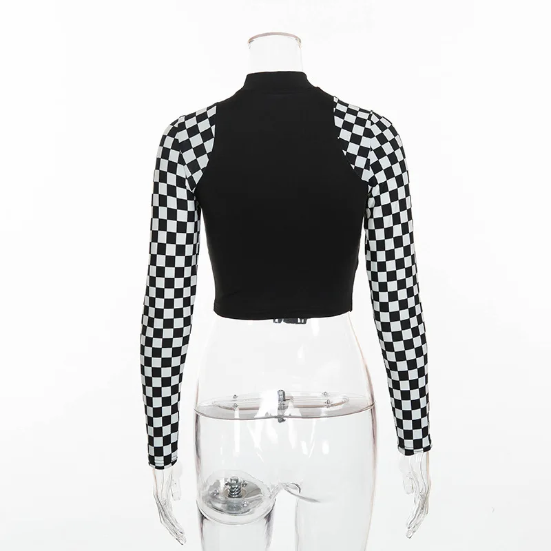 ArtSu Checkerboard короткий топ с длинными рукавами, водолазка с пряжкой, Футболка женская Harajuku, футболка, клетчатая забавная футболка ASTS60396