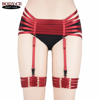 

2017Womens Sexy Harness Garter Belts wine red Body Cage Harness Bondage Thigh Lingerie Punk Goth Fetish Dance Party Wedding Wear