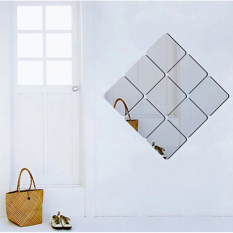 Espejo de pared autoadhesivo para pegar espejos cuadrados de arco adhesivo para cuarto de baño espejo creativo para decoración casera Diy