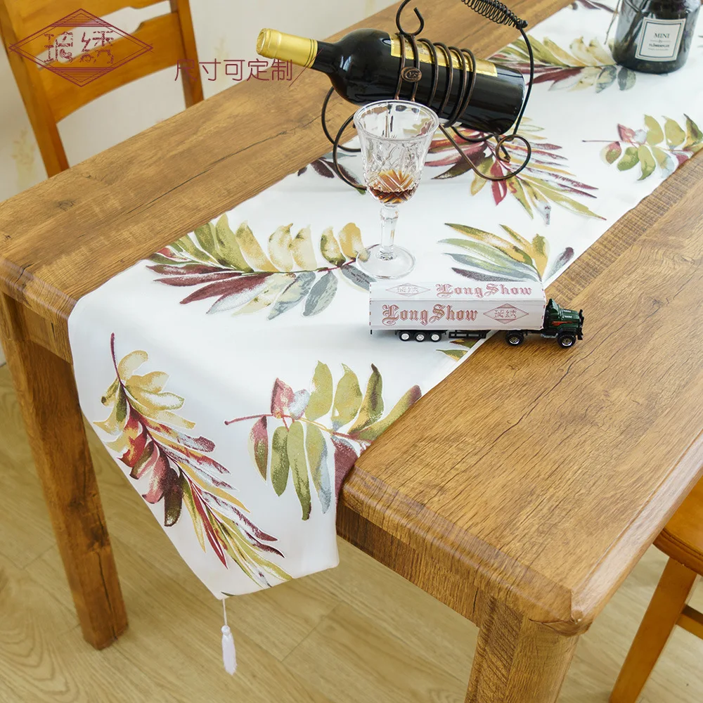 

Home Decorative Elegant European Double-layer Thick Polyester Leaf Printing Table Cloth Hot Sale Table Cover Towel Runner