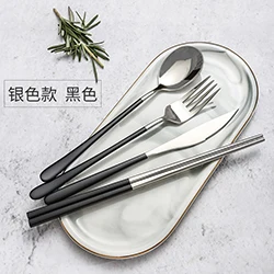 4 PCS Balck-Silver CHANOVEL 4 шт./компл. набор посуды 304 Нержавеющая сталь черный набор столовых приборов Ножи набор вилок столовые приборы Золотой палочки дозирующая детская ложка для Прямая - Цвет: 4 PCS Balck-Silver