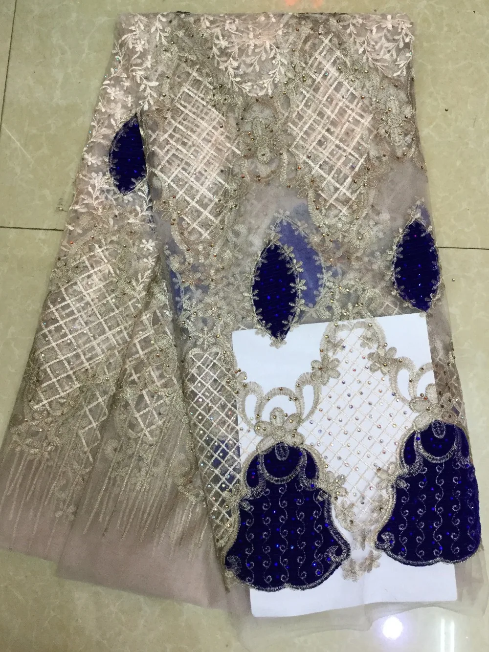 

African lace fabric 5yds/pce dhl blue velvet embroidery water soluble fabrics women gorgeous luxury lagos party naija wedding