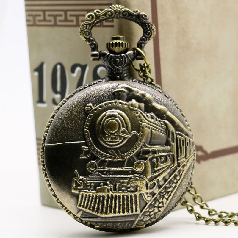 Мода Винтаж Британский локомотив кварцевые большие карманные часы свитер цепи большие карманные часы