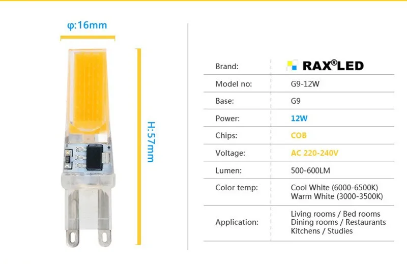 LED G9 Лампа 220 В 12 Вт приглушить COB SMD Светодиодное освещение светильники заменить галогенные фары люстра 360 градусов G9 свет