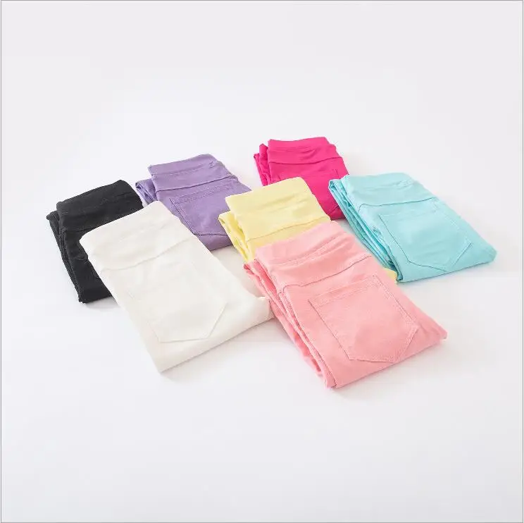 

Summer Elestic Waist Children Kids Pants Baby Girl Jeans Candy Color Solid Causal Jeans For Girls Leggings 3-12years