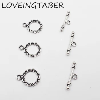 

Wholesale 100 set/lot Vintage Silvery Tone Alloy Flower Toggle Hook Clasps Jewelry Findings 24*19*2mm