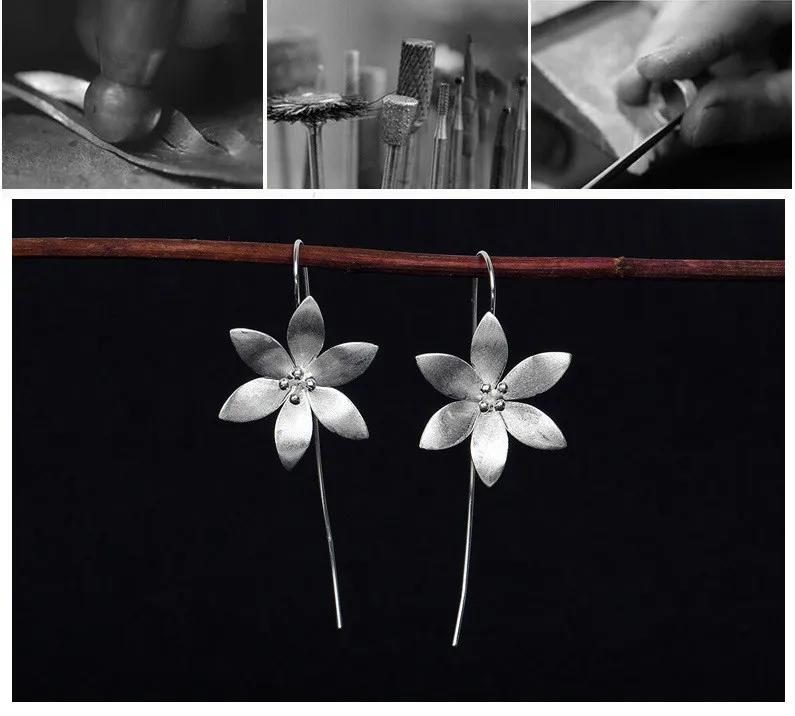925 пробы Серебряные длинные серьги ручной работы с цветком лотоса для женщин, высококачественные модные серьги-капли для девушек, Стерлинговое серебро, ювелирные изделия