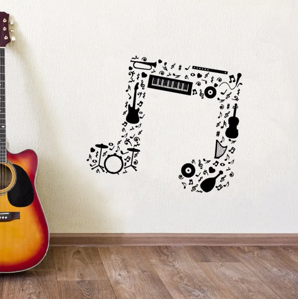 

Music Note Wall Sticker Guitar Saxophone Flute Drums Orchestra Wall Decal New Design Music Notes Vinyl Wall Art Murals AY1246
