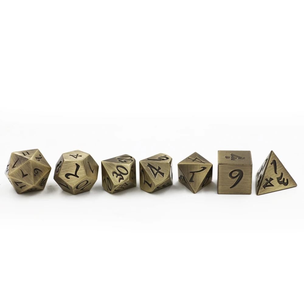 IMDG 7pcs/set Creative RPG Game Dice Polyhedron Metal Dice DND Large Font Ancient Bronze Color Digital Game
