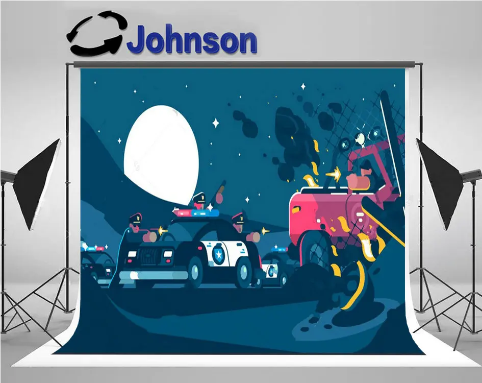 Policemen Detain Criminal Shooting Gun full moon night backdrop High quality Computer print wall backgrounds | Электроника