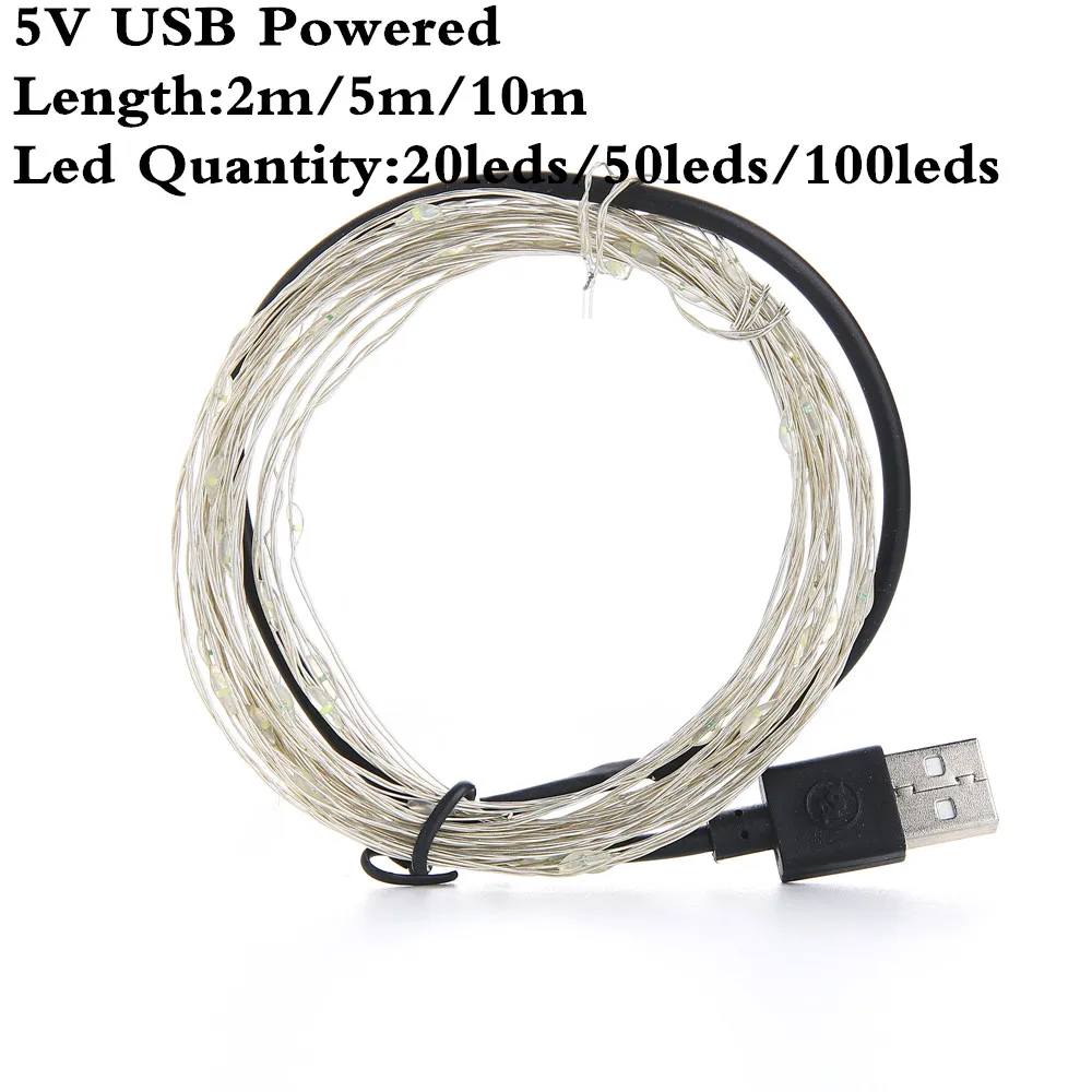 2 м, 5 м, 10 м, Светодиодная лента, светильник USB, 5 В, 3AA, батарея, медный провод, уличный струнный светильник, сказочный, для рождества, свадьбы, вечеринки, нового года