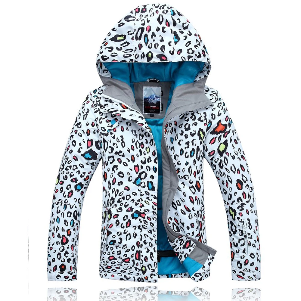 Top Selling Ski Jacket for Female Windproof Skiing Tops with Leopard