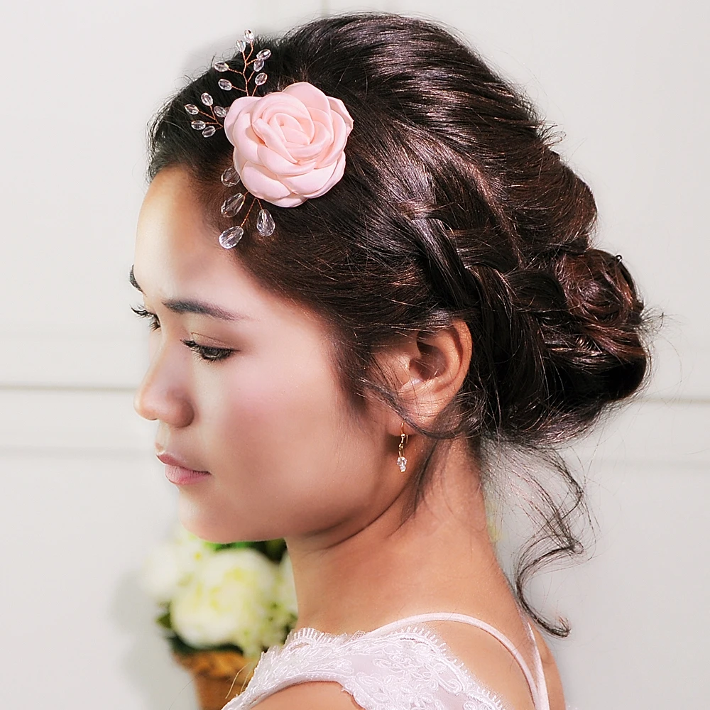 Charm Ivory White Silk flower Hair Comb for Brides Handmade Wedding