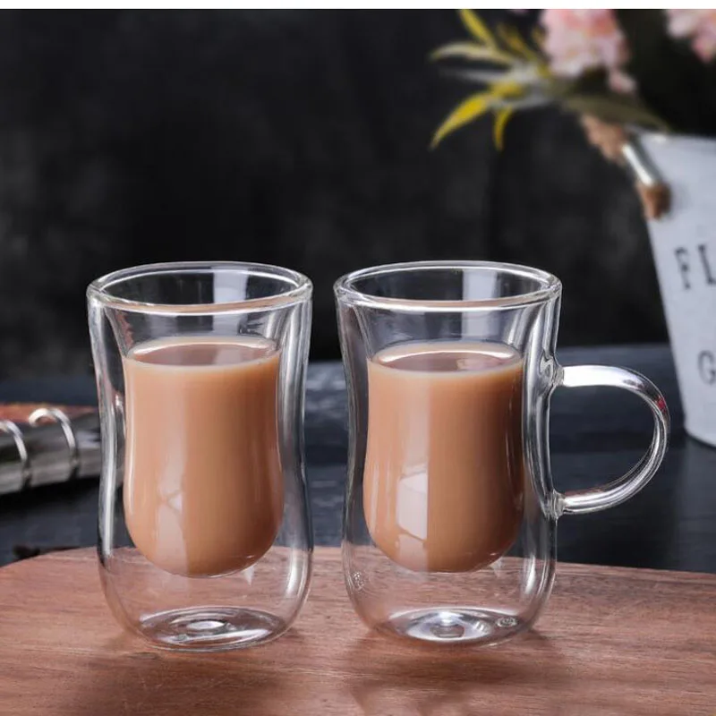 

Coffee Cups Tea Mugs Handmade Heat-resistant Creative Beer Drink a Mug of Office Transparent Drinkware Double Glass Cups S098C