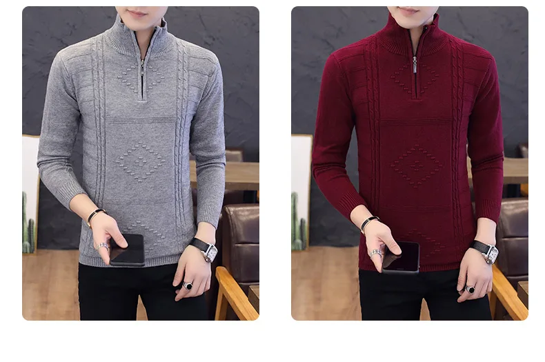 Turtleneck Mens Sweaters Pullovers Winter Stand Collar Zipper Slim Fit Thick Warm Casual Knitting Warm Knitwear Pullover black sweater with zipper